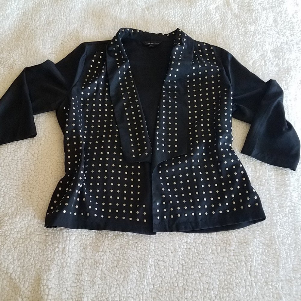 Rock & Republic Black Studded Open Front Blazer Jacket Size 12 Draped Collar